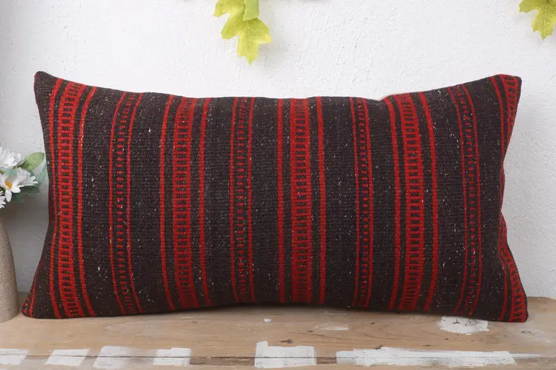 Pillow for Couch, Interior Designer Pillow, 12x24 Red Pillow Cover, Pillow Case, Ethnical Kilim Rug Pillow, Neutral Throw Cushion - 2