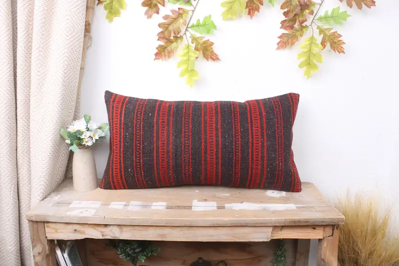 Pillow for Couch, Interior Designer Pillow, 12x24 Red Pillow Cover, Pillow Case, Ethnical Kilim Rug Pillow, Neutral Throw Cushion - 1