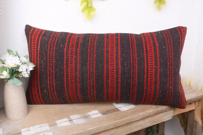 Pillow for Couch, Interior Designer Pillow, 12x24 Red Pillow Cover, Pillow Case, Ethnical Kilim Rug Pillow, Neutral Throw Cushion - 4