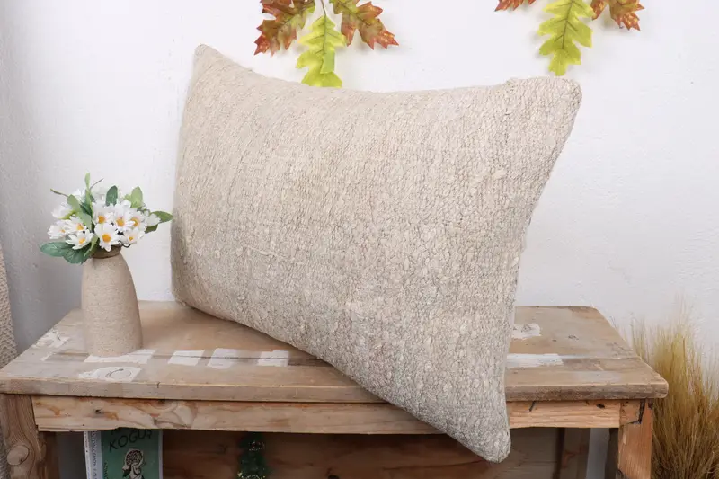 Vintage Pillow, Pillow Cover, Turkish Corner Cushion, 16x24 Beige Pillow Case, Ethnical Kilim Rug Pillow, Antique Pillows - 4
