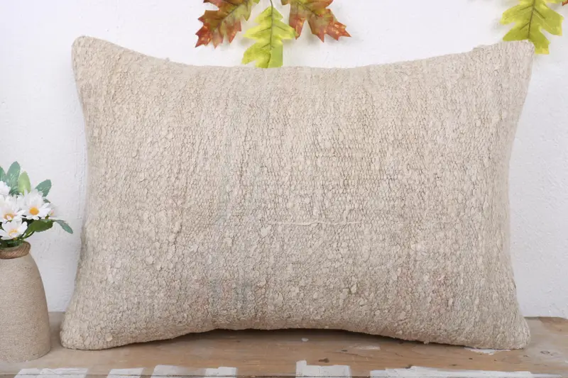 Vintage Pillow, Pillow Cover, Turkish Corner Cushion, 16x24 Beige Pillow Case, Ethnical Kilim Rug Pillow, Antique Pillows - 2