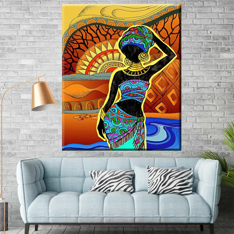 African Girl Art Decor, Ethnic Wall Art, Black Woman Canvas Decor, Wall Art Canvas, Canvas Photo Prints, Wall Hanging Decor, Home Decor Rug, - 6