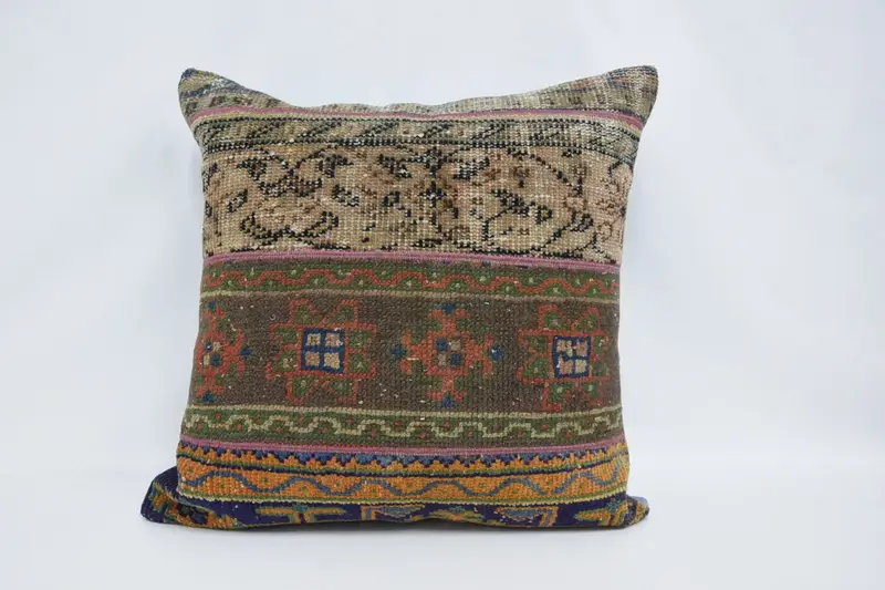 28x28 Brown Pillow, Handmade Rug Seat Cushion, Antique Pillows, Handmade Kilim Cushion, Pillow Case, Pillow for Sofa, Decorative Pillow Sham - 1