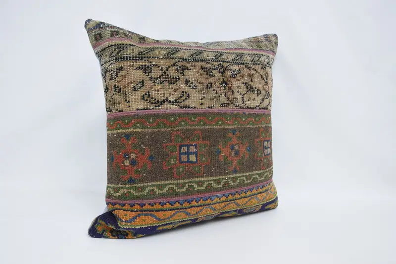28x28 Brown Pillow, Handmade Rug Seat Cushion, Antique Pillows, Handmade Kilim Cushion, Pillow Case, Pillow for Sofa, Decorative Pillow Sham - 3