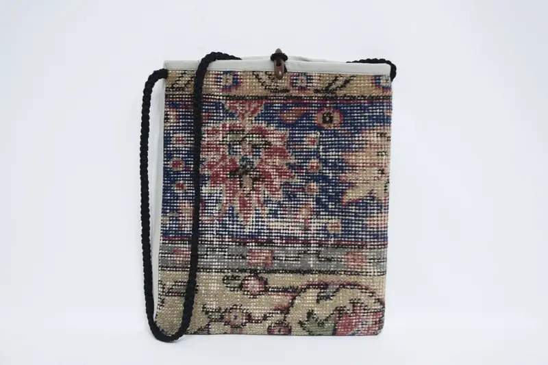 Vintage Motifli Yün Omuz Çantası, Gotik Kilim Çanta