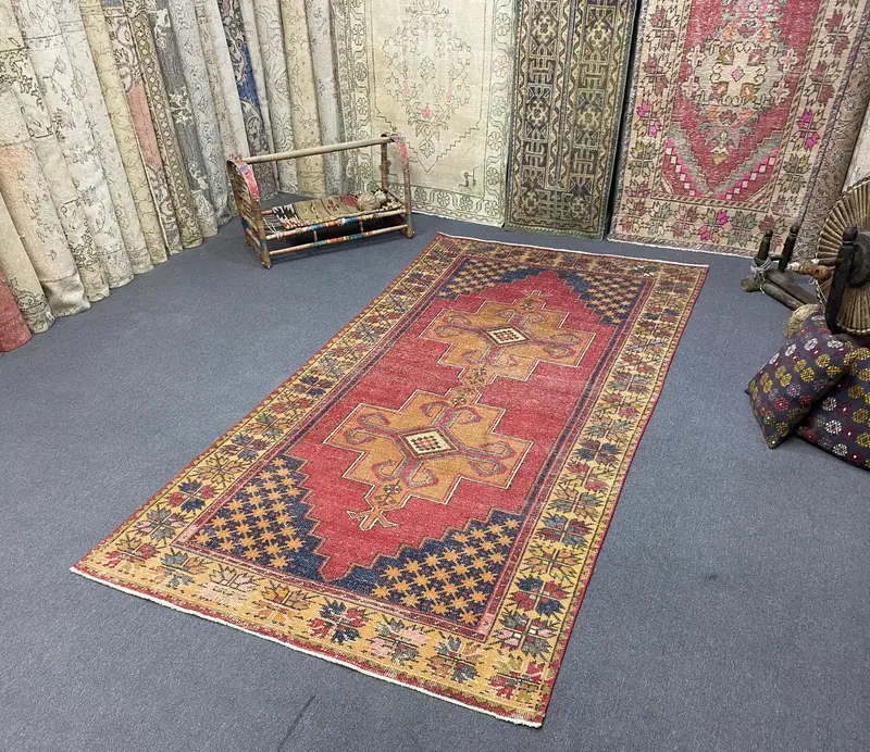 4,5x9 ft türkischer Oushak Teppich, Vintage Teppich, roter Wollteppich - 1