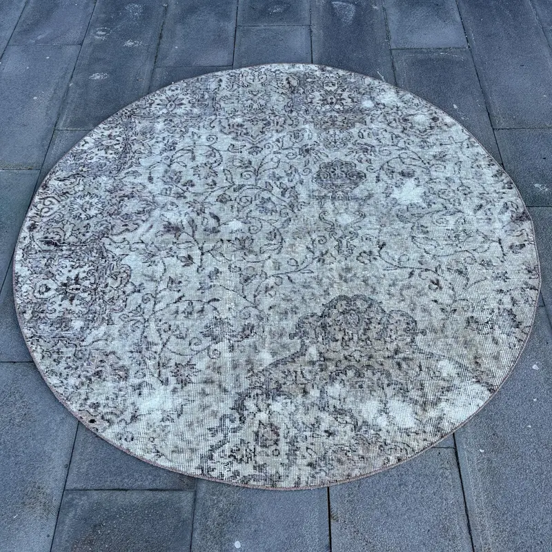 Alfombra Geométrica Verde 1,5x1,5m con Motivos Florales