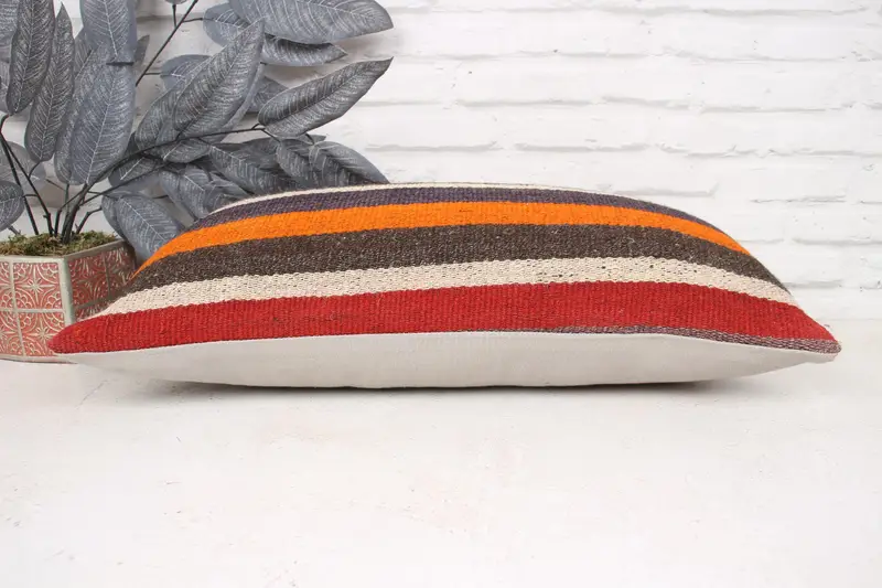 Throw Kilim Pillow, 12x24 Red Pillow, Handwoven Pillow, Cushion Case, Turkish Pillow, Vintage Pillow, Custom Cushion Case, Patio Cushion Case - 5