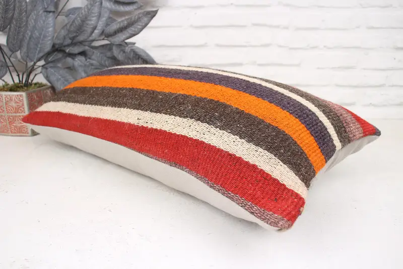 Throw Kilim Pillow, 12x24 Red Pillow, Handwoven Pillow, Cushion Case, Turkish Pillow, Vintage Pillow, Custom Cushion Case, Patio Cushion Case - 6