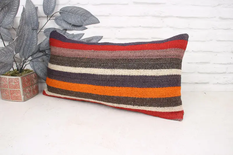 Throw Kilim Pillow, 12x24 Red Pillow, Handwoven Pillow, Cushion Case, Turkish Pillow, Vintage Pillow, Custom Cushion Case, Patio Cushion Case - 4