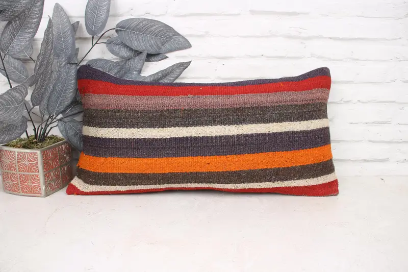 Throw Kilim Pillow, 12x24 Red Pillow, Handwoven Pillow, Cushion Case, Turkish Pillow, Vintage Pillow, Custom Cushion Case, Patio Cushion Case - 1