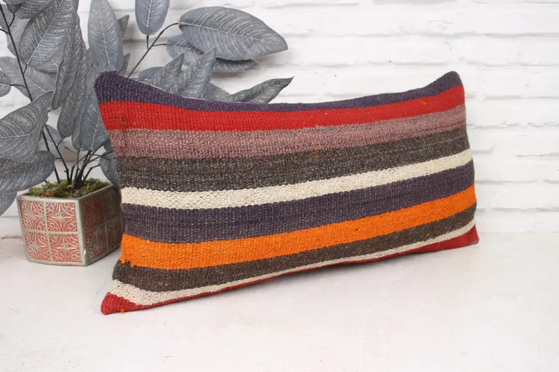 Throw Kilim Pillow, 12x24 Red Pillow, Handwoven Pillow, Cushion Case, Turkish Pillow, Vintage Pillow, Custom Cushion Case, Patio Cushion Case - 3