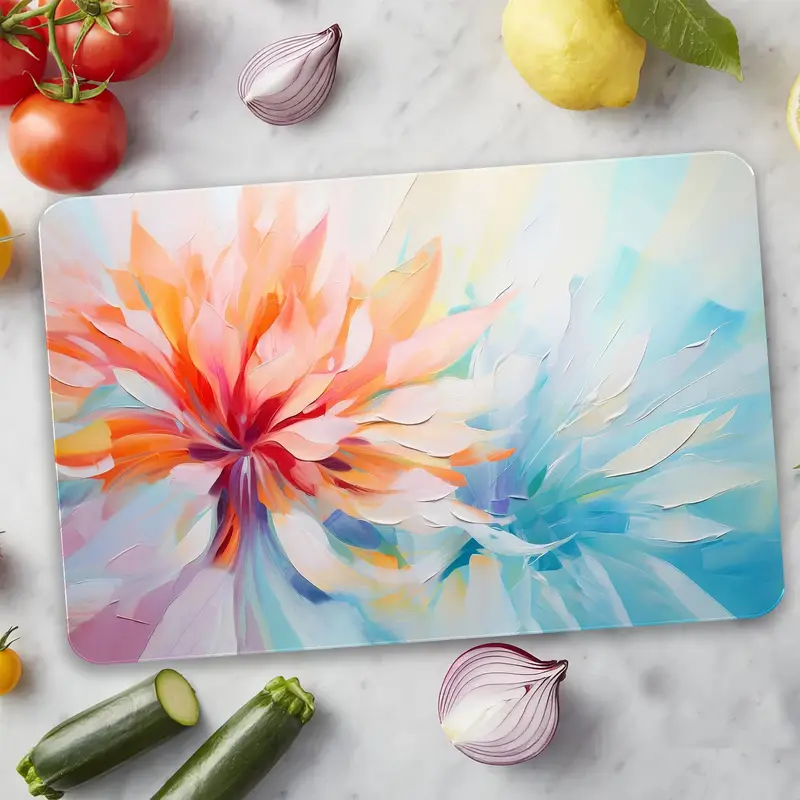 Colorful Abstract Glass Cutting Board with Modern Design
