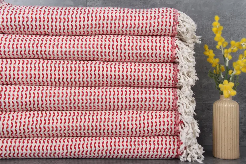 Personalized Turkish Towel Chevron Peshtemal, Red, Organic Cotton, 40x71 Inches