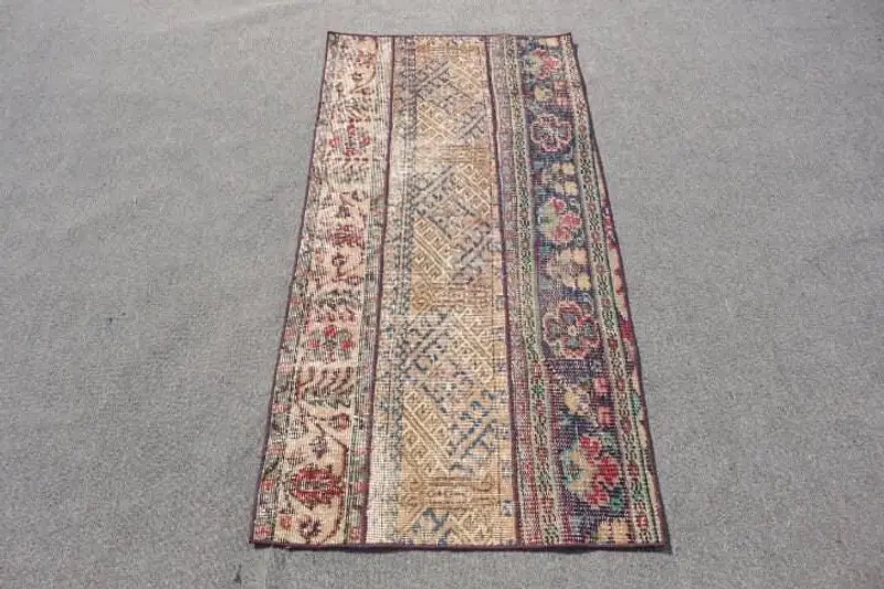 ブルー迷彩ラグ、2.3x4.8フィート、グリーンアクセント付き