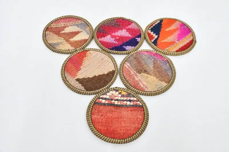 Bohemian Round Coasters, Orange and Pink Coaster Set