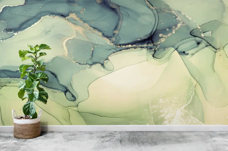Wall Paper Peel and Stick, Paper Wall Art, Green Tones Marble Wall Art, Alcohol Ink Wall Painting, Modern Wall Paper, Marble Wall Mural, - 3