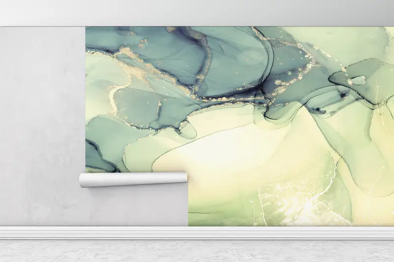Wall Paper Peel and Stick, Paper Wall Art, Green Tones Marble Wall Art, Alcohol Ink Wall Painting, Modern Wall Paper, Marble Wall Mural, - 1