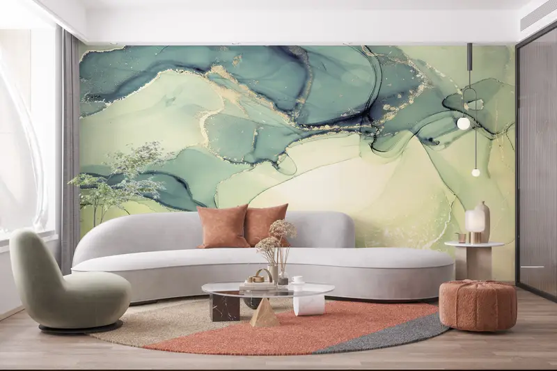 Wall Paper Peel and Stick, Paper Wall Art, Green Tones Marble Wall Art, Alcohol Ink Wall Painting, Modern Wall Paper, Marble Wall Mural, - 2