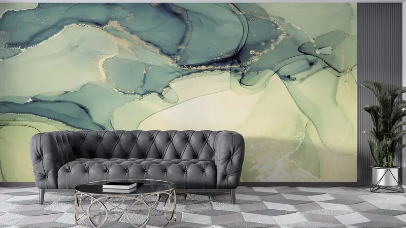 Wall Paper Peel and Stick, Paper Wall Art, Green Tones Marble Wall Art, Alcohol Ink Wall Painting, Modern Wall Paper, Marble Wall Mural, - 5