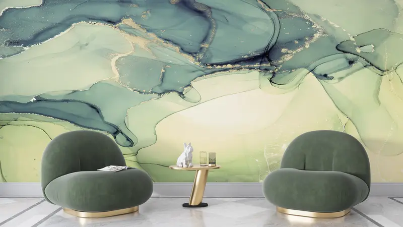 Wall Paper Peel and Stick, Paper Wall Art, Green Tones Marble Wall Art, Alcohol Ink Wall Painting, Modern Wall Paper, Marble Wall Mural, - 6
