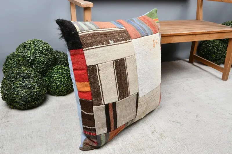 Bolster Throw Pillow Cover, 28x28 Beige Cushion Case, Turkish Kilim Pillow, Kilim Pillow Cover, Cushion, Ethnical Kilim Rug Pillow - 7