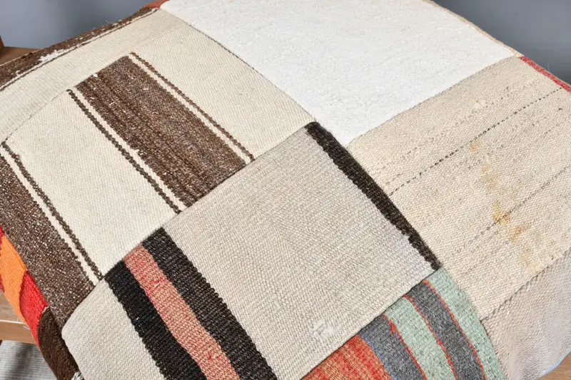 Bolster Throw Pillow Cover, 28x28 Beige Cushion Case, Turkish Kilim Pillow, Kilim Pillow Cover, Cushion, Ethnical Kilim Rug Pillow - 4