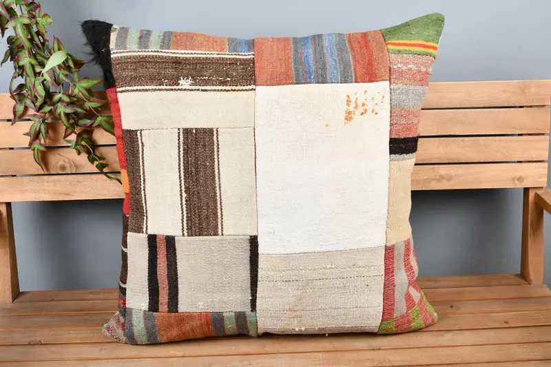 Bolster Throw Pillow Cover, 28x28 Beige Cushion Case, Turkish Kilim Pillow, Kilim Pillow Cover, Cushion, Ethnical Kilim Rug Pillow - 6