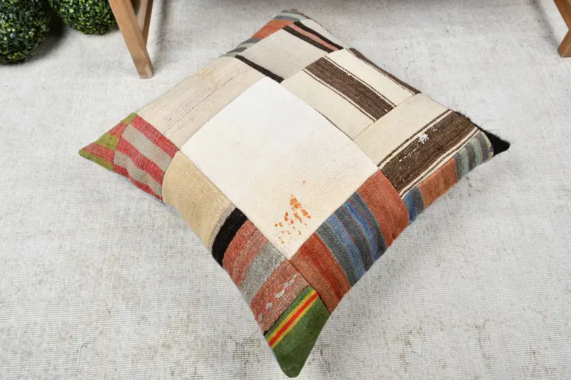 Bolster Throw Pillow Cover, 28x28 Beige Cushion Case, Turkish Kilim Pillow, Kilim Pillow Cover, Cushion, Ethnical Kilim Rug Pillow - 8