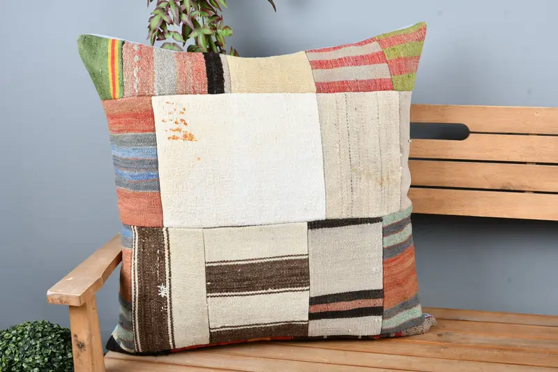 Bolster Throw Pillow Cover, 28x28 Beige Cushion Case, Turkish Kilim Pillow, Kilim Pillow Cover, Cushion, Ethnical Kilim Rug Pillow - 1