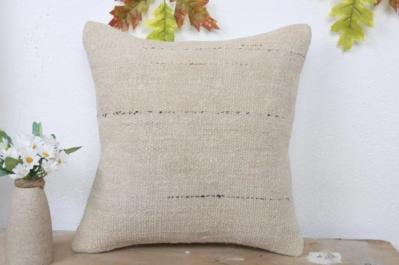 Hippie Throw Pillow Case, Kilim Pillow, Boho Pillow, 16x16 Beige Pillow Cover, Handmade Kilim Cushion, Cushion Case, Ikat Cushion Case - 2