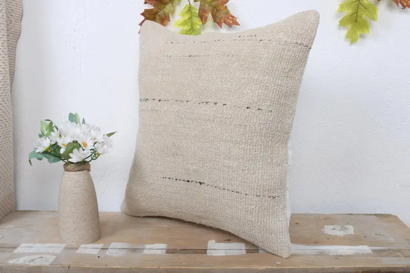 Hippie Throw Pillow Case, Kilim Pillow, Boho Pillow, 16x16 Beige Pillow Cover, Handmade Kilim Cushion, Cushion Case, Ikat Cushion Case - 4