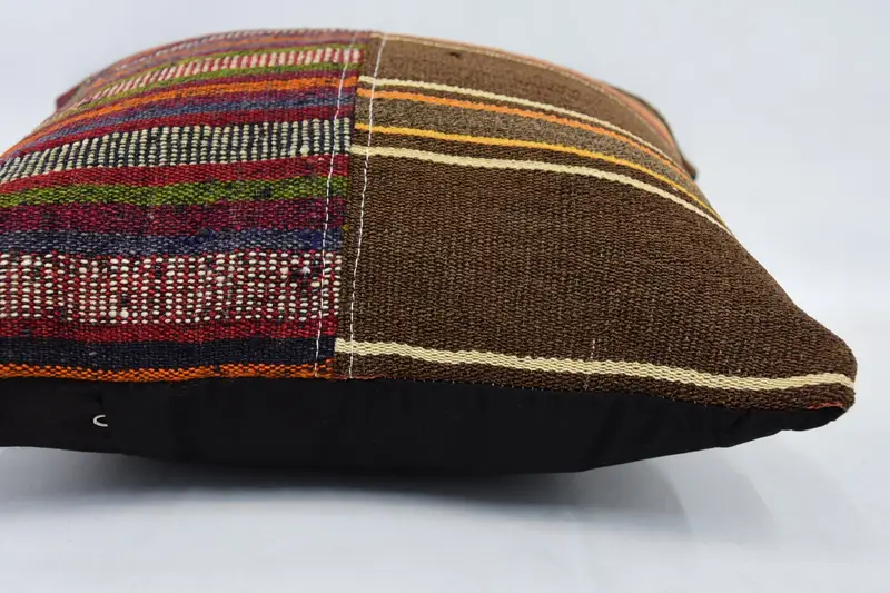 Wool Kilim Pillow Pillow Cover, Vintage Kilim Throw Pillow, Vintage Kilim Pillow, Pillow Sham, Turkish Kilim Pillow, 16x16 Brown Pillow - 5