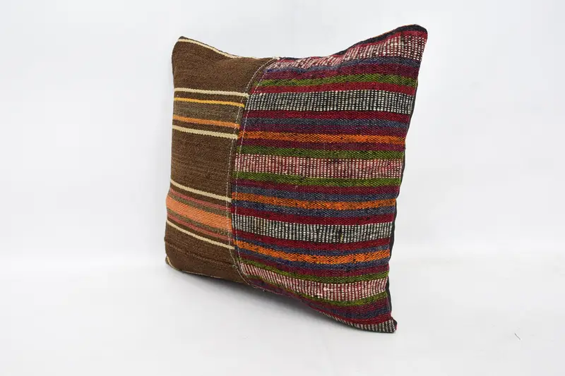 Wool Kilim Pillow Pillow Cover, Vintage Kilim Throw Pillow, Vintage Kilim Pillow, Pillow Sham, Turkish Kilim Pillow, 16x16 Brown Pillow - 4