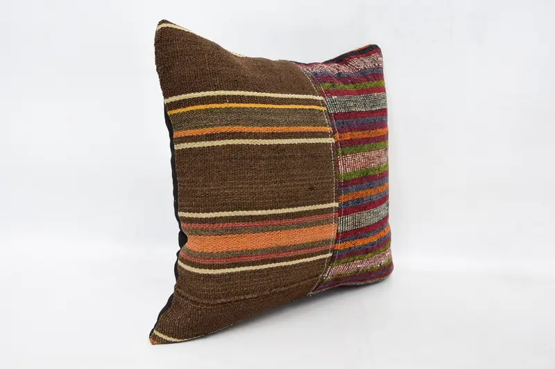 Wool Kilim Pillow Pillow Cover, Vintage Kilim Throw Pillow, Vintage Kilim Pillow, Pillow Sham, Turkish Kilim Pillow, 16x16 Brown Pillow - 3