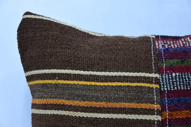 Wool Kilim Pillow Pillow Cover, Vintage Kilim Throw Pillow, Vintage Kilim Pillow, Pillow Sham, Turkish Kilim Pillow, 16x16 Brown Pillow - 2