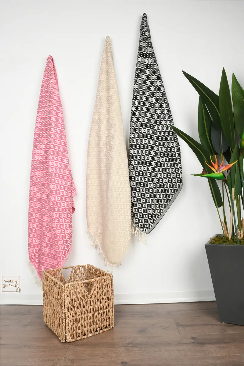 Personalized Turkish Cotton Towel Beige Bachelorette Party Spa Gift, 40x71 Inches