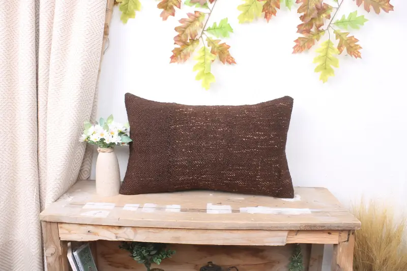 Pillow Case, Antique Pillows, Kilim Cushion Sham, Luxury Cushion Cover, Tribal Cushion Cover, 12x20 Brown Pillow, Home Decor Pillow - 1