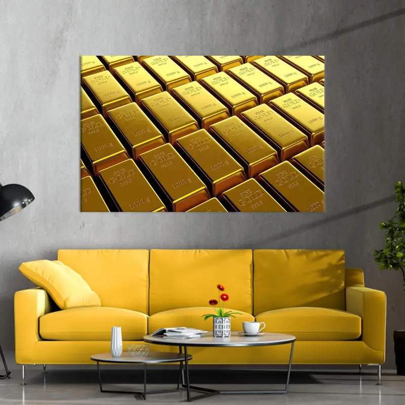 Gold Canvas Art,  Golden Wall Decor, Office Art Decor, Man Cave, Luxury Wall Art,  Gold Lover Gift, Canvas Wall Art, Wall Hanging Art, - 1