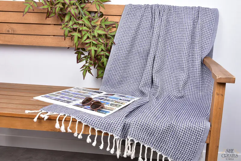 Fitnesshandtuch, Hammam -Handtuch, Sommertuch, Brautjungfernhandtuch, Hochzeitsgeschenk, Junggesellenpartygeschenke, 68x36 Bambus Waffelhandtuch, türkisches Handtuch Volumen - 3