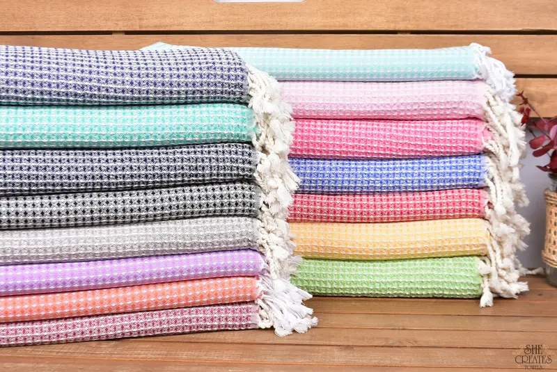 Fitnesshandtuch, Hammam -Handtuch, Sommertuch, Brautjungfernhandtuch, Hochzeitsgeschenk, Junggesellenpartygeschenke, 68x36 Bambus Waffelhandtuch, türkisches Handtuch Volumen - 1