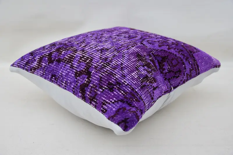 Kilim Cushion Sham, Ethnical Kilim Rug Pillow, Pillow for Couch, Cushion, Natural Pillow Sham, 14x14 Purple Pillow Sham, Garden Pillow Sham - 6