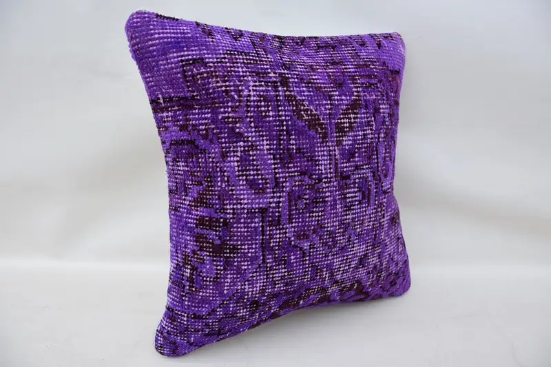 Kilim Cushion Sham, Ethnical Kilim Rug Pillow, Pillow for Couch, Cushion, Natural Pillow Sham, 14x14 Purple Pillow Sham, Garden Pillow Sham - 2