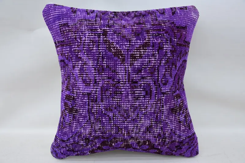 Kilim Cushion Sham, Ethnical Kilim Rug Pillow, Pillow for Couch, Cushion, Natural Pillow Sham, 14x14 Purple Pillow Sham, Garden Pillow Sham - 1