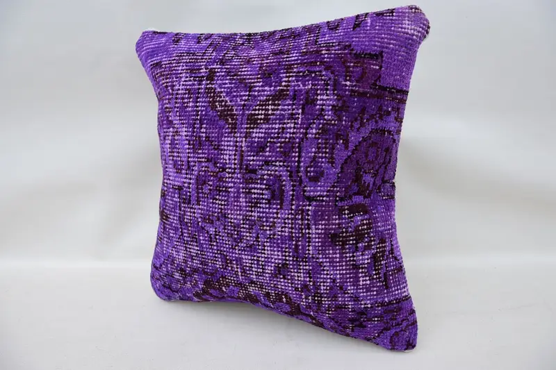 Kilim Cushion Sham, Ethnical Kilim Rug Pillow, Pillow for Couch, Cushion, Natural Pillow Sham, 14x14 Purple Pillow Sham, Garden Pillow Sham - 3