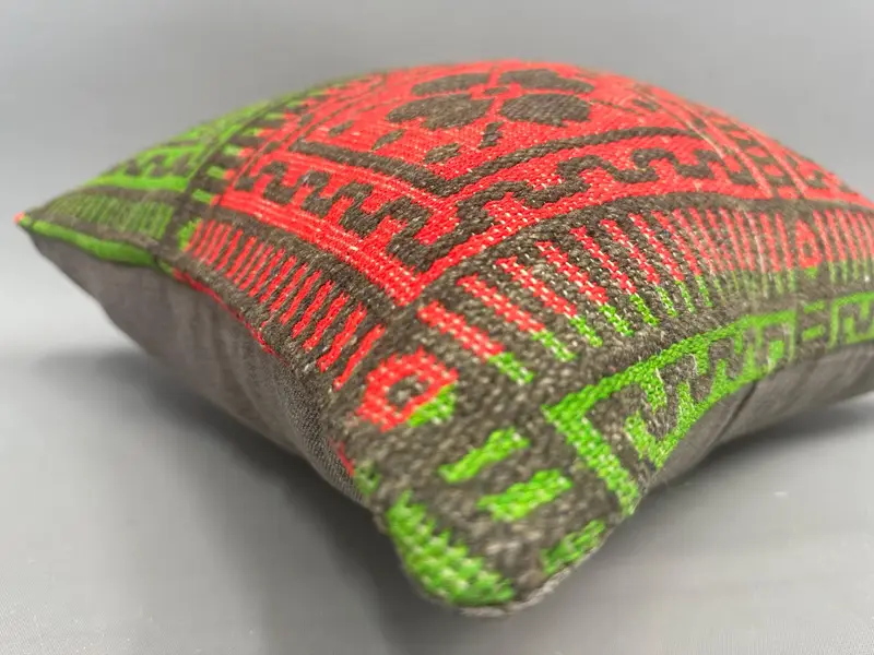 Vintage Kilim Throw Pillow, Pillow for Couch, Bench Pillow Sham, Boho Chic Pillow Case, Cushion, Gift Pillow, 18x18 Green Pillow Sham - 6