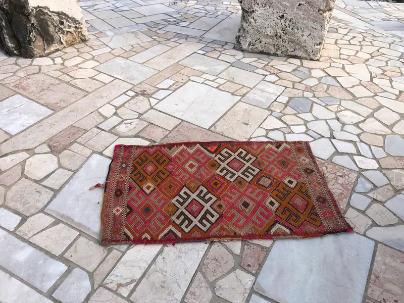 Vintage Turkish Rug, 1.8x3 ft Kilim Rug, Red Orange Ikat Wool Rug - 1