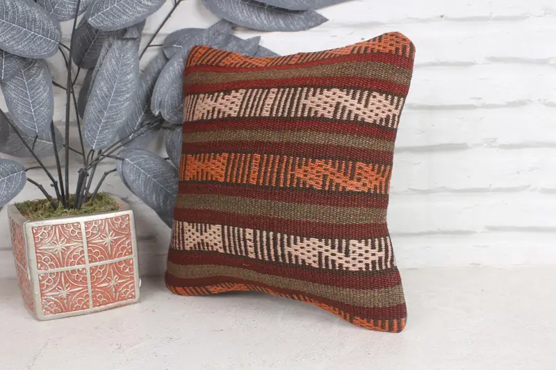 Outdoor Throw Pillow Sham, Kilim Pillow Cover, Pillow for Sofa, Turkish Pillow, 12x12 Red Pillow Cover, Pillow Cover, Boho Chic Cushion Cover - 3