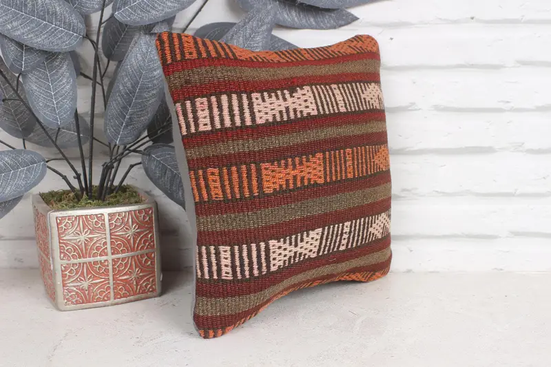 Outdoor Throw Pillow Sham, Kilim Pillow Cover, Pillow for Sofa, Turkish Pillow, 12x12 Red Pillow Cover, Pillow Cover, Boho Chic Cushion Cover - 4