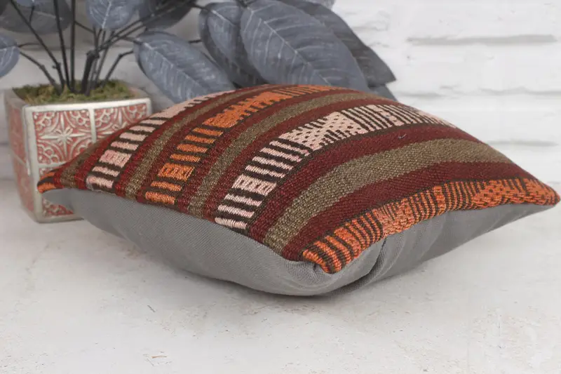 Outdoor Throw Pillow Sham, Kilim Pillow Cover, Pillow for Sofa, Turkish Pillow, 12x12 Red Pillow Cover, Pillow Cover, Boho Chic Cushion Cover - 6
